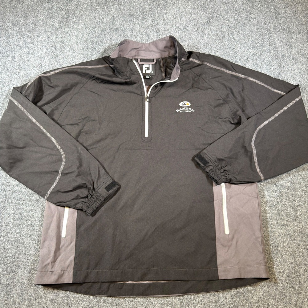 FootJoy Bandon Dunes 1/4 Zip Windbreaker Mens Large Black Grey Lightweight Golf